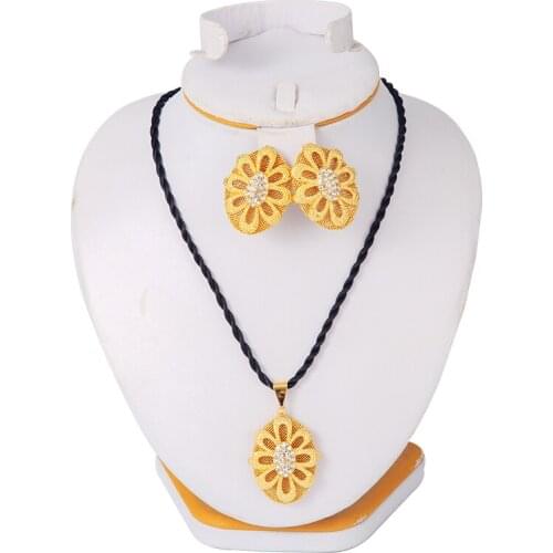 Arab Jewelry Sets Small Nigerian Pendant and Earrings for Women/Girls Gold Color Black Rope Africa Ethiopian Jewellery Gift