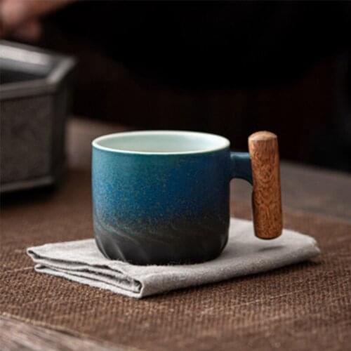 LIZAOTAO Anti-scalding Tea Cup with Solid Wood Handle Teacup Creative Ceramic Kung Fu Teacup Special Drinkware Teacup