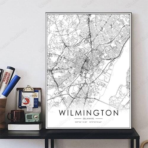 Black and White City Map The Wilmington City Map Poster HD Print Wall Art Canvas Nordic Landscape Painting For Home Decor