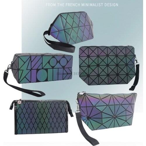 DHL 50pcs New Zipper Geometric Luminous Cosmetic Bag Cosmetics Organizer Folding Toiletry Beauty Case Travel Make Up/Diaper Bag