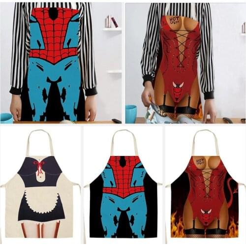 Disney Marvel Spiderman Halter Apron man Women Sexy Kitchen Apron Funny Super Hero Aprons Adult Dinner Party Cooking Pinafore