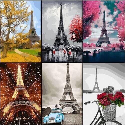Oil Painting By Numbers Tower of Paris DIY Digital Canvas Painting Kits For Adults Home Decor 40x50cm Wall Art Unique Gifts