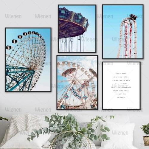 Canvas Painting Rotating Swing Ferri Wheel Roller Coaster Wall Art Posters and Prints Nordic Wall Pictures for Living Room Decor