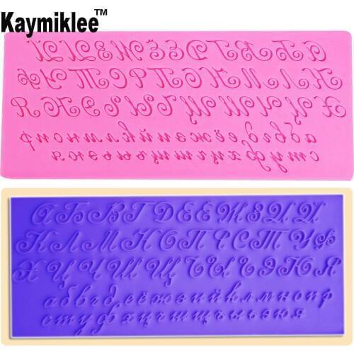 Kaymiklee M471 1PCS Russian handwriting Capital Lower Case Alphabets script letters Fondant Chocolate Mould 24.6*10.3*0.6cm