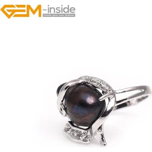 Gem-inside 11-12mm pearl white gold plated ring US size #6 - #8 ring adjustable size For Women Trinket Gift DIY Jewelry