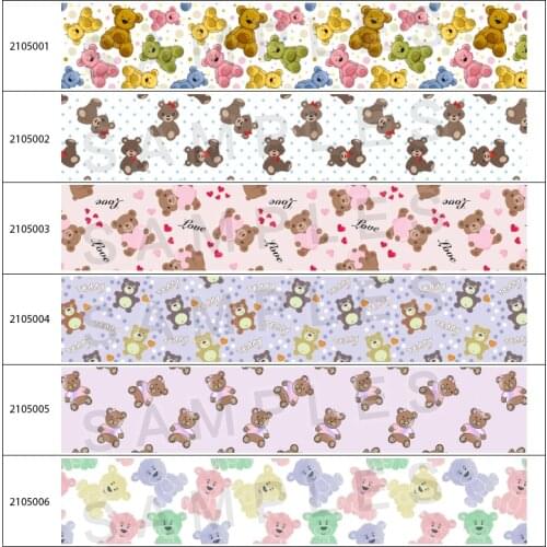 Grosgrain Satin Ribbon Printed Bear Ribbon For Hair Bows DIY Crafts Handmade Accessories