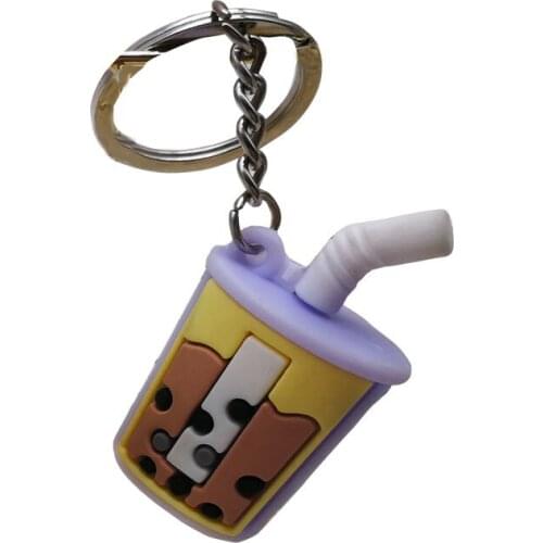Creative Mini Soft Drink Keychain Coconut Milk Tea Beverage Bubble Tea Acrylic Soft Silica Gel Decompression Jewelry Gift