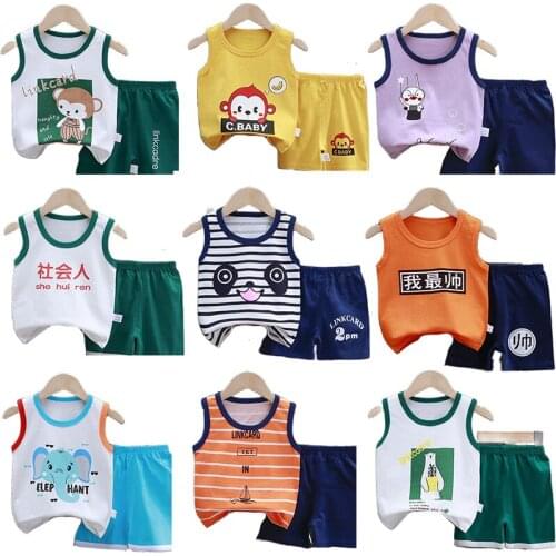 Summer Childrens Vest Set Pure Cotton Baby Sleeveless Vest 2-piece Clothes Boys Clothing Set Baby Toddler Clothing For Boy