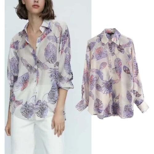 Klkxmyt Summer Za Blusas Mujer De Moda 2021 Loose Shirt England Style Fashion Indie Folk Tropical Print Casual Blouse Women Tops