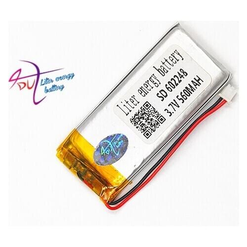 JST 1.25mm 2 pin 602248 3.7V 560mAh Lithium Polymer LiPo Rechargeable li ion Battery For Mp3 MP4 MP5 Speaker GPS PSP Vedio game