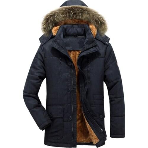 Mens Winter Jacket Thicken Warm Cotton-Padded Parka Coat Male Jackets Fur Hooded Fleece Coats Windbreaker Clothing Streetwear