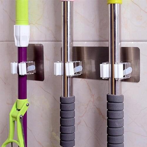 Wall Mounted Mop Holder Brush Broom Hanger Storage Rack Bathroom Organizer Hanging Pipe Hooks