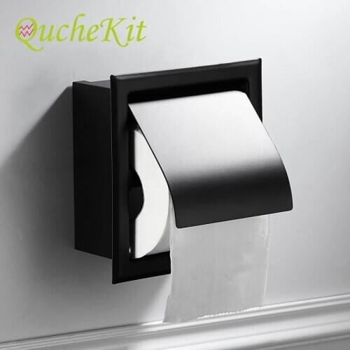 Stainless Steel Black Toilet Tissue Paper Holder Wall Bathroom Roll Paper Box Wall Mounted Concealed Box Waterproof