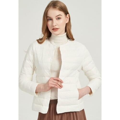 2021 New Winter Women Down Coat Ultralight Collarless Duck Down Jacket Portable Female Padded Parkas O-Neck Puffer Overcoat