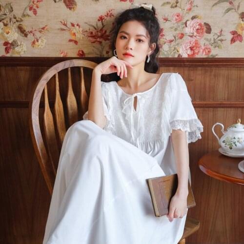 Wasteheart Sumnmer New Women Homewear White Sexy Sleepwear Nightdress Lace Nightwear Luxury Nightgown Court Homewear Court Gown
