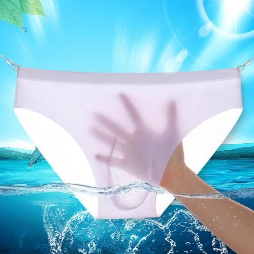 New mens ice silk panties e a trace of ultra-thin silky breathable translucent low waist briefs comfortable cool underwear male
