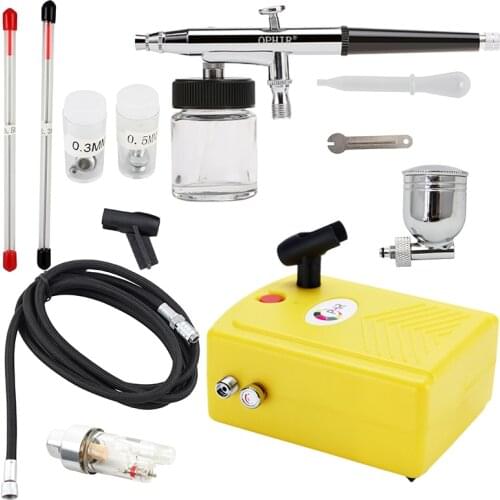OPHIR 0.3mm Dual Action Airbrush Kit with Mini Air Compressor for Cake Decorating Art Hobby Airbrushing Paint Gun/Air Brush