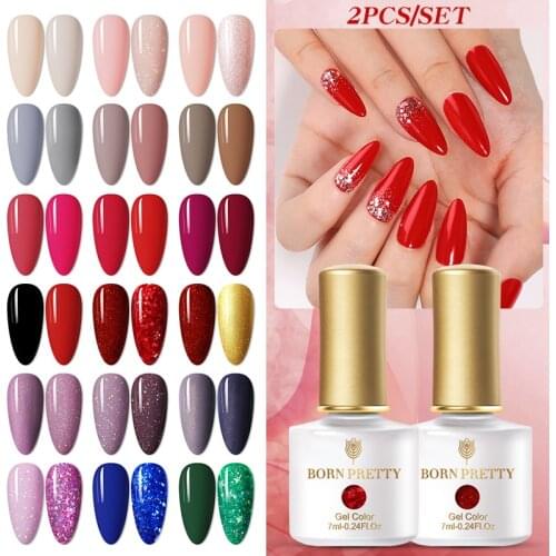 BORN PRETTY Gel Nail Polish Kit Glitter Sequins Manicure 7ml Soak Off Semi-permanent Varnish UV Nails Art Super Top Coat