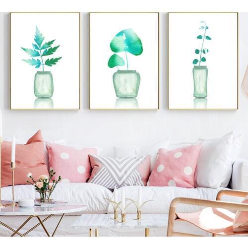 Modern Style Transparent Vase And Colorful Leaves Canvas Painting Plant Posters And Prints Wall Pictures For Living Room Decor