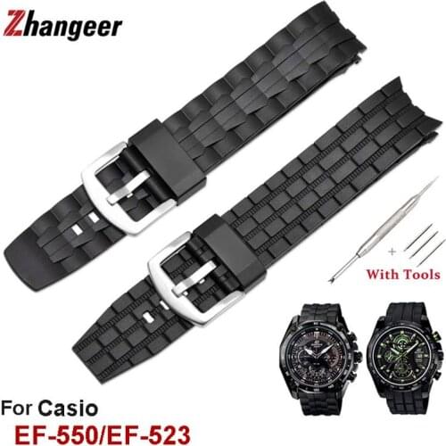 22mm High Quality Rubber Texture Resin Watch Band for Casio Strap Edifice EF-550/EF523 Replacement Fashion Men Black Strap +tool