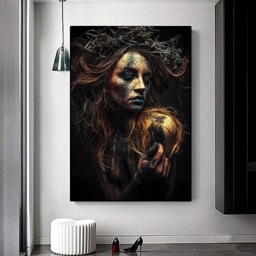 Norse Mythology Black And Gold Tattoo Women Canvas Painting Posters and Prints Scandinavian Cuadros Wall Art Pictures For Home