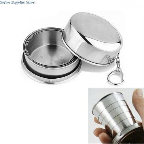 1Pcs Stainless Steel Folding Cup Travel Tool Kit Survival EDC Gear Outdoor Sports Mug Portable for Camping Hiking Lighter