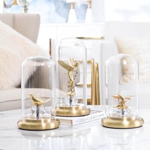Modern Brass Elf Dragonfly Angel Stand On Crystal Ball Statue With Glass Cover For New House Hotel Furnishing Decor Accessories