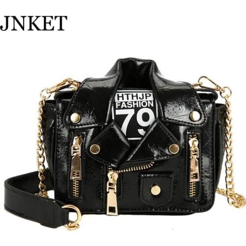 JNKET New Women PU Leather Jacket Shaped Shoulder Bag Messenger Bags Chain Crossbody Bags Sling Bag