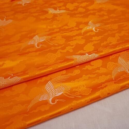 CF926 Orange/Golden Crane Jacquard Chinese Silky Brocade Stain Fabric Decoration Cloth/Tablecloth/Pillow/Qipao Clothing Fabrics