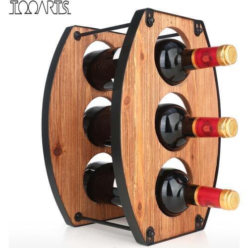 Tooarts 3 Bottle Wine Rack Tabletop wine holder Sturdy Iron Material Folding Wine Bottle Storage Rack Wall Home Decor Creativity