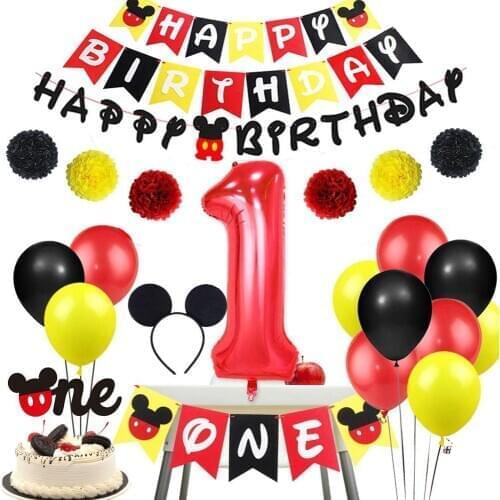 Mickey mouse baby one year old birthday party Disposable tableware decor banner ballons decoration birthday party supplies
