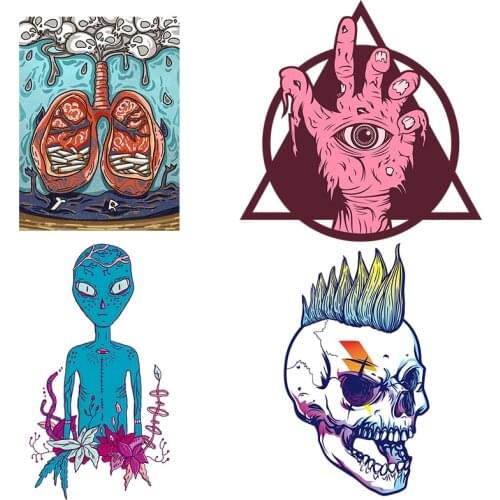 Vinyl Punk Red Bugbear Patches Cool Heat Transfer Patch Iron on Transfers For Clothing Stickers Stripe Sticker on Clothes Decor