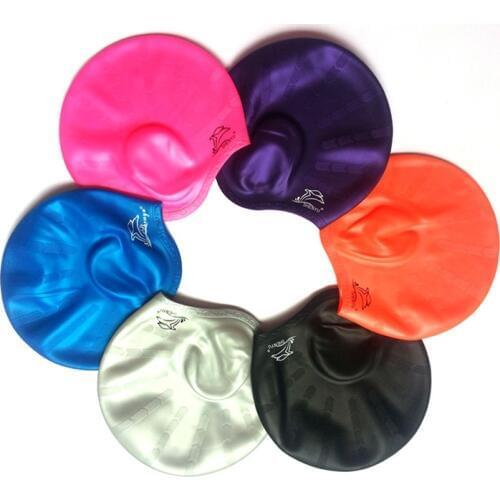 Ear protect swimming cap silicone hats waterproof elastic free size adult swimming pool gear good quality 6 colors choose B43002