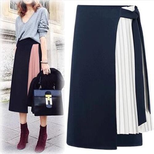 Womens Clothing 2018 Summer Skirt Chiffon Stitching With A Skirt Fake Two-piece Split Skirt Womens