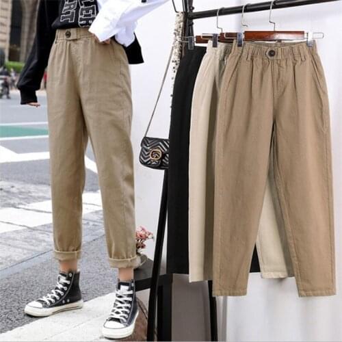 Women Pants Beige High Waist Casual Loose Harem Pant Women Korean Pencil Trousers Cargo Pants Streetwear