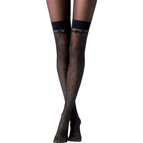 Women Summer Knee High Socks Dot Bow Tie Black Thin Calze Autoreggenti Sexy Thin Comfortable Lingerie Stockings HS2142