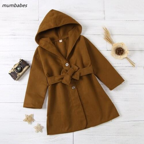 Mumbabes Winter Girls Hooded Jacket Boys Woolen Coat Children Windbreaker Kids Long Trench Coat Boys Warm Long Hoodies Jacket