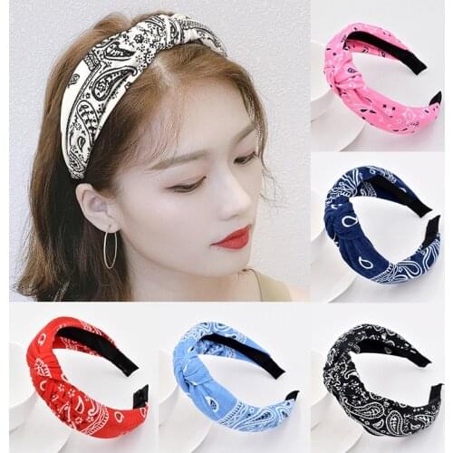 1PC Female Knotted Hairband Flower Printing Headband Head Bezel Bands Headwear Hair Hoop Cross Knot for Women Hair Accessories