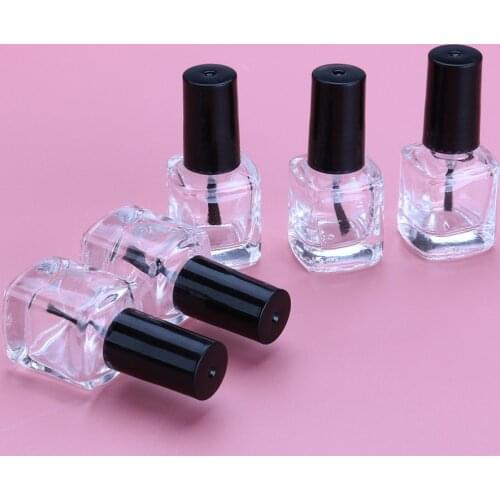 10pcs/pack 5ml 10ml Empty Nail Polish Bottle with Brush Inside Square Shaped Clear Nail Polish Container Bottles