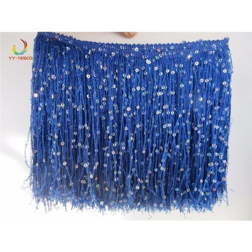 10 Yards Polyester Tassel Fringe 20cm long Sequins Royal blue Tassel Trimming Lace Ribbon Trim Latin dress clothing decoration