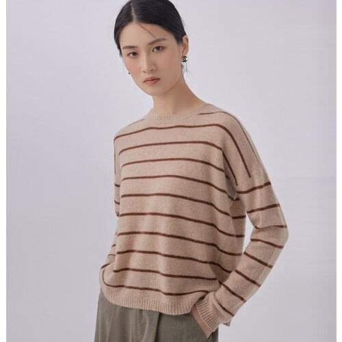 100% Pure Cashmere Sweater Pullover Womens Winter Warm Striped Sweater Casual Loose Knitted Cashmere Sweater Femme Jumper
