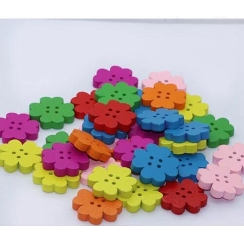 100 Painted Wood Buttons Floral Assortment 20mm mix pack