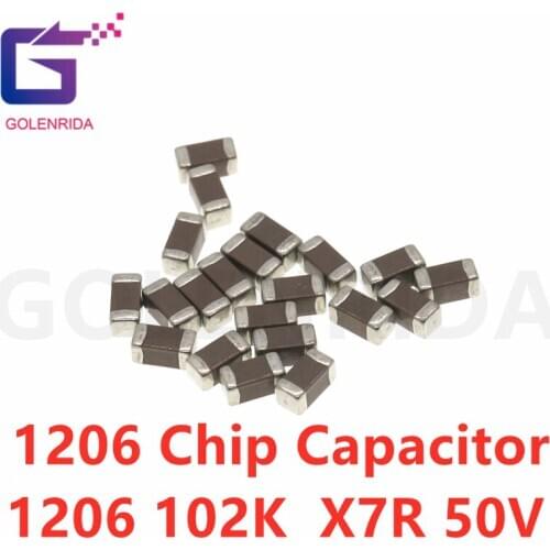 100pcs 1nF X7R 10% 50V 1206 102 smd capacitor