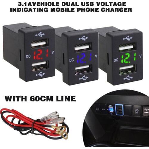 3.1A Car Charger Socket Dual USB Port Charging Power Adapter Outlet Lighter Power Cables Adapter Voltmeter Meter Charger Sockets