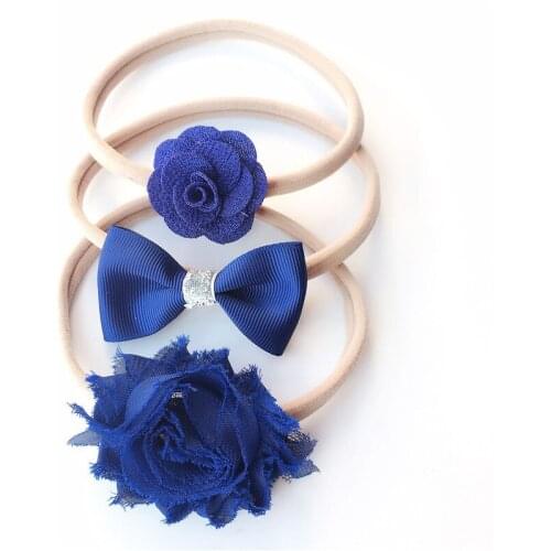 3pcs/lot Newborn Flower Bow Nylon Stretch Headband Shabby Chiffon Flowers Children Head Bands Hair Accessories Birthday Present