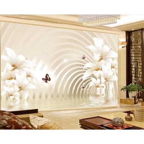 3d Home WallpaperFloral Flowers Butterfly Fantasy Flowers Lake Living Room Bedroom Background Wall Decoration Mural Wall Paper