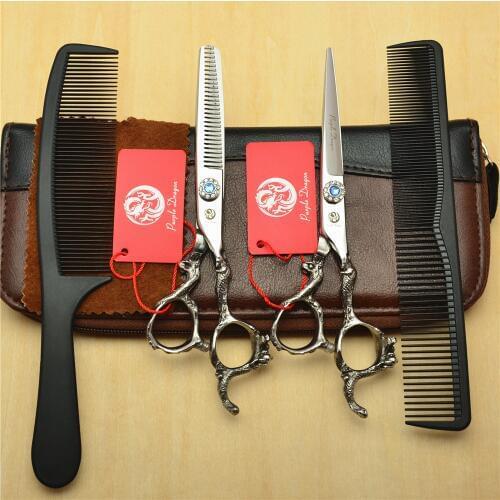 4Pcs Set 9003# 6'' Dragon Carve Silvery Color Hairdressing Shears Combs +Cutting +Thinning Professional Human Hair Scissors Suit