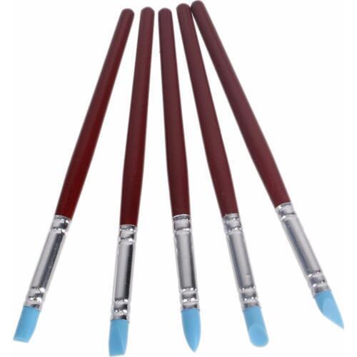 5Pcs DIY Crafts Accessories Modelling Pottery Tools Sculpting Polymer Silicone Rubber Pottery Clay Pen Wood Handle