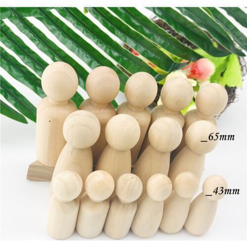 50Pcs Medium School Family Peg Dolls Best Kids Brain Game Toys (65mm & 35mm)Unpainted Wooden Peg Doll Teacher And Kids DIY Craft