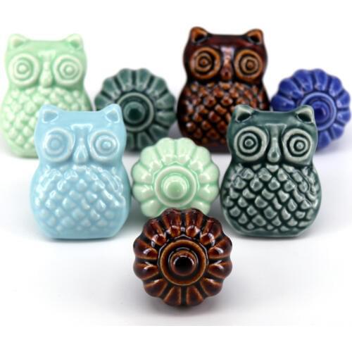 6PCS Ceramic Round Pumpkin Furniture Knobs Kids cartoon Owl Single Hole Cabinet Cupboard Closet Door Handle Knob Drawer Pulls